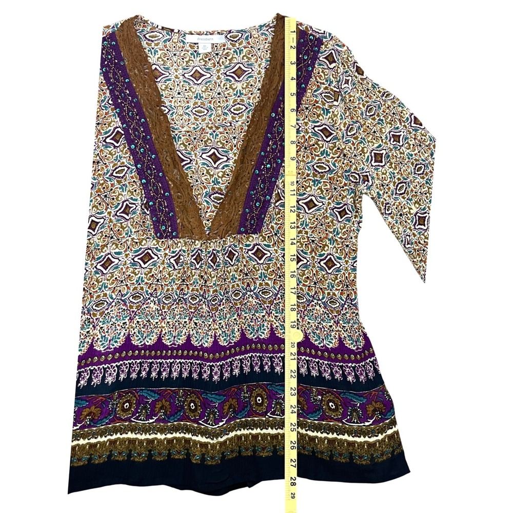 Dressbarn Tunic Top Women XL Multicolor Excellent Paisley Lace Sequin Boho Boho - Picture 11 of 13